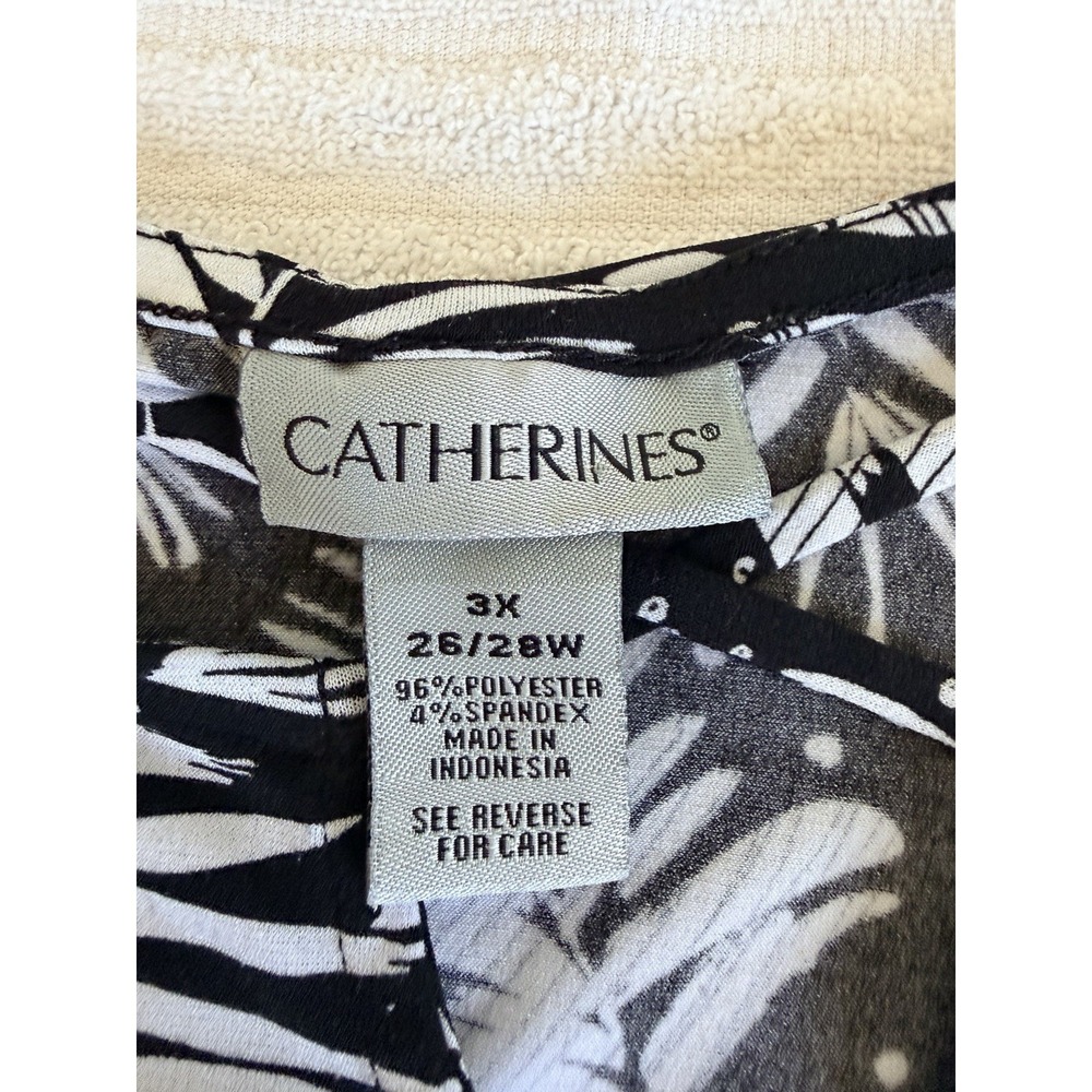 Catherines 3X 26/28W Black White Tropical Palm Print Cold Shoulder Blouse - Picture 13 of 13